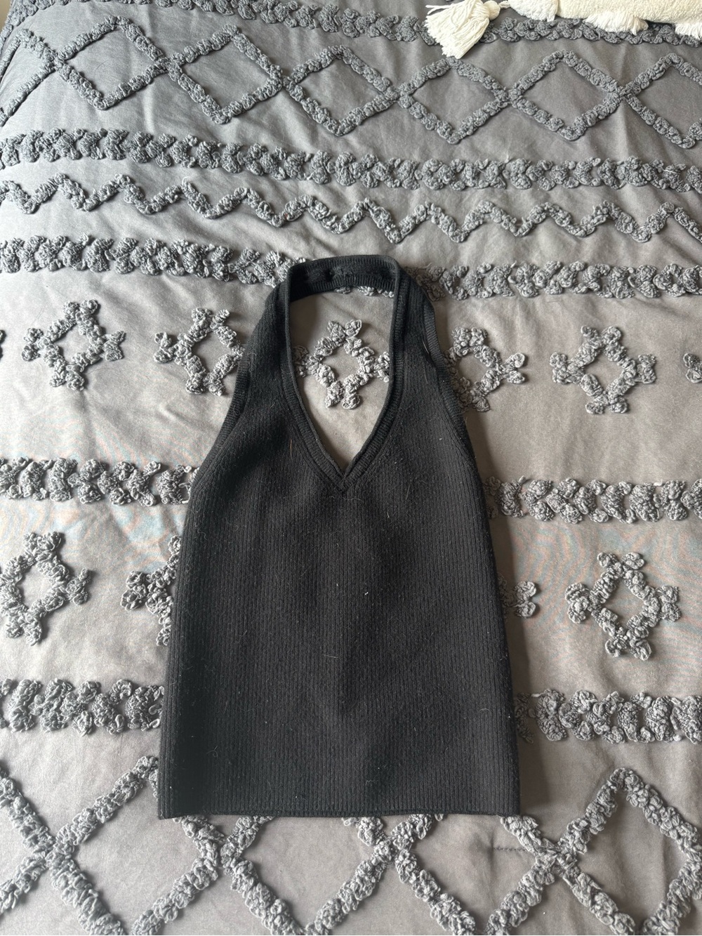 aerie Black Ribbed Halter Tank
